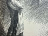 drawing of a man and a woman embracing in a dark room