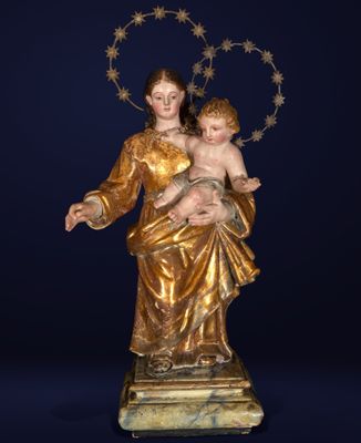 Vierge à l'enfant castillane du XVIIe siècle, en bois doré e…