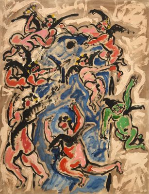 an image of a painting of a group of people in a vase