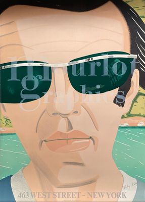 a painting of a man wearing sunglasses and a hat