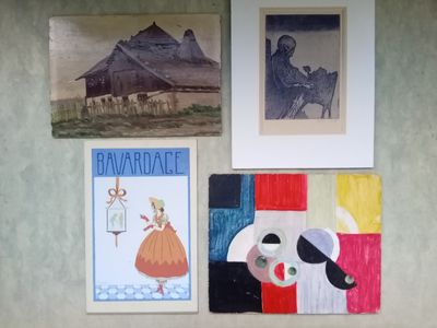 Lot comprenant : - Bavardage. Pochoir. 23,5 x 15 cm