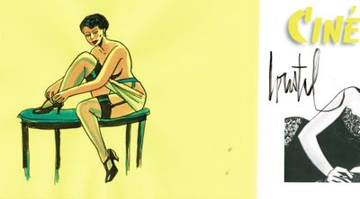 deux photos d'une femme assise sur une chaise, à côté d'un dessin représentant une femme assise sur une chaise