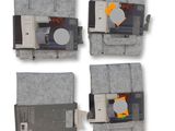 four pieces of gray felt are shown on a white background