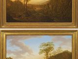 two paintings of trees in a mountainous landscape, one of which is in the foreground