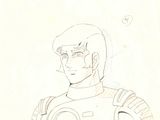 dessin représentant un homme en combinaison spatiale, coiffé d'un casque