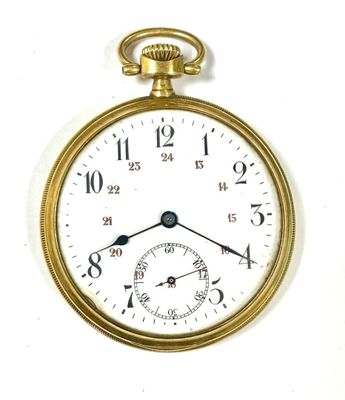 a close up of a gold pocket watch on a white background