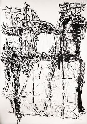 dessin représentant un dessin en noir et blanc d'un homme et d'une femme