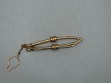 a close up of a gold pin with a chain attached to it