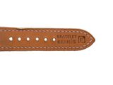a close up of a brown leather watch strap on a white background