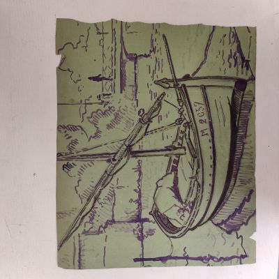 a picture of a drawing of a boat on a piece of paper