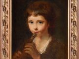 a painting of a young girl holding a pipe in her hand