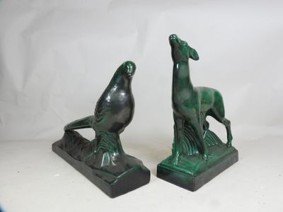 pair of art deco bookends of a horse and a bird