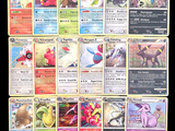 beaucoup de cartes pokemon sur la table