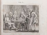 an old book with a picture of people sitting at a table