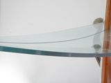 a glass shelf with a bird on top of it