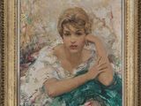 une image d'un tableau représentant une femme en robe verte