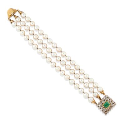 a cultured pearl and diamond bracelet, by van cleef