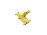 a close up of a yellow piece of metal on a white background