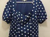navy blue polka top with white polkas