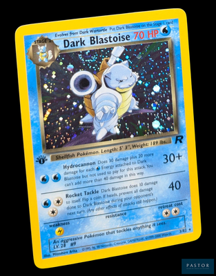 une image d'une carte Pokémon sur laquelle figure un Blastoise sombre
