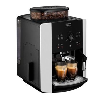 a coffee machine with two cups of coffee in front of it