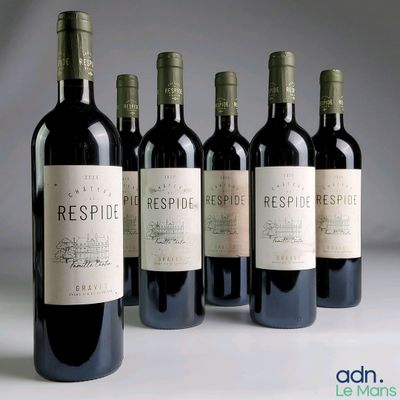 six bouteilles de vin rouge sont alignées