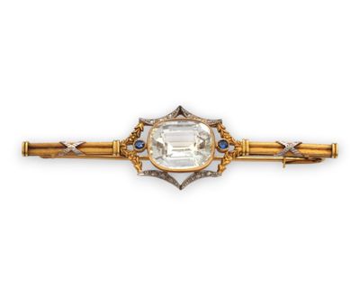 an old cut diamond and sapphire bar broochle