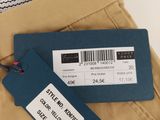 a label on a pair of pants that are on a hanger