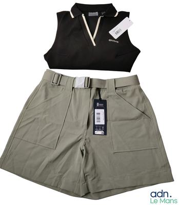 un haut noir et un short kaki sur fond blanc