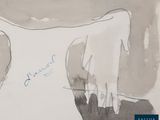 a drawing of a cow that is sitting on a table