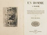 an old book with a picture of a man sitting on a chair