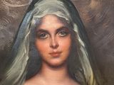 painting of a woman with a veil and a rose in her hand