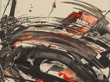 une image représentant une peinture noire et rouge sur fond blanc