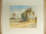 a picture of a painting of a horse drawn carriage