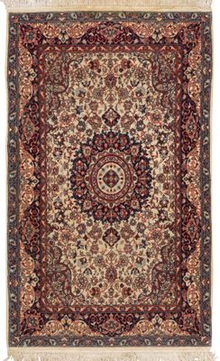 un tapis oriental avec un motif de médaillon sur fond blanc