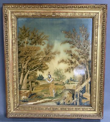 une vieille photo d'un tableau accroché au mur d'une pièce