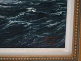 a picture of a painting of a boat in a body of water