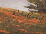 an image of a painting of a field with a tree in the background