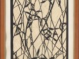 an image of a painting with black and white lines in a wooden frame
