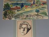 tableau représentant la tête d'un homme avec un paysage en arrière-plan