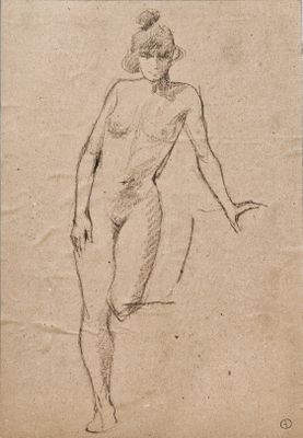 an old drawing of a nude woman standing on a piece of paper