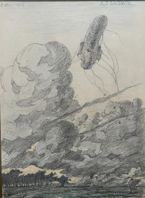 dessin d'un cerf-volant volant dans le ciel au-dessus d'un champ