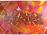 une image représentant une peinture représentant une sorte de graffiti sur un mur