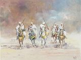 tableau représentant un groupe d'hommes à cheval