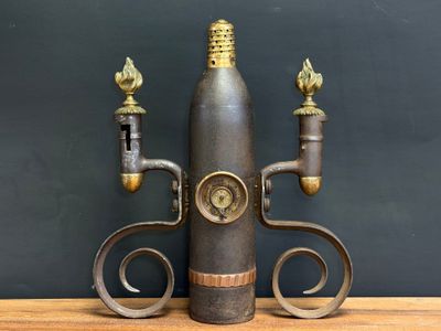 a wine bottle shaped like a fire hydrant on a table