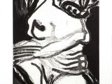 an image of a black and white drawing of a woman ' s face