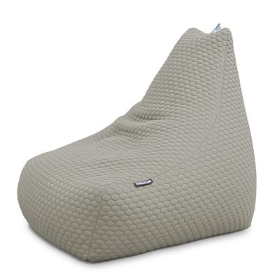 the bean bag chair is made from foam and has a quilted cover