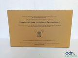 a cardboard box with a sign on it that says comment recycler vos capsules en aluminium
