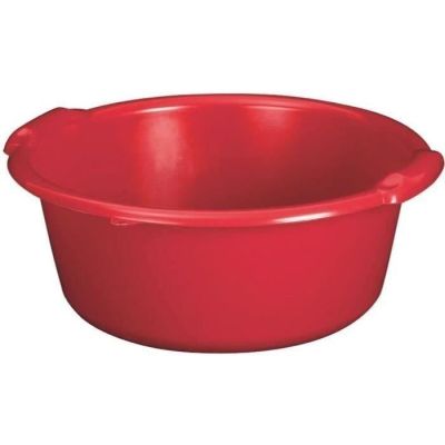 a close up of a red bowl on a white background