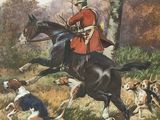 a painting of a man riding a horse with a bunch of dogs